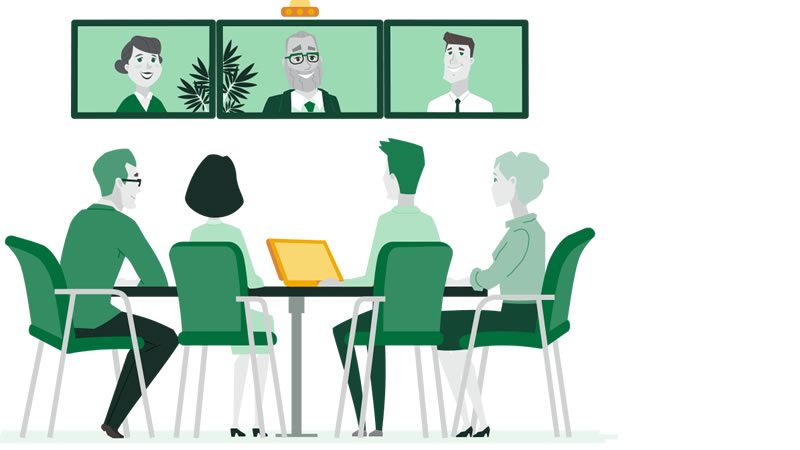 Government staff in a hybrid video conference meeting