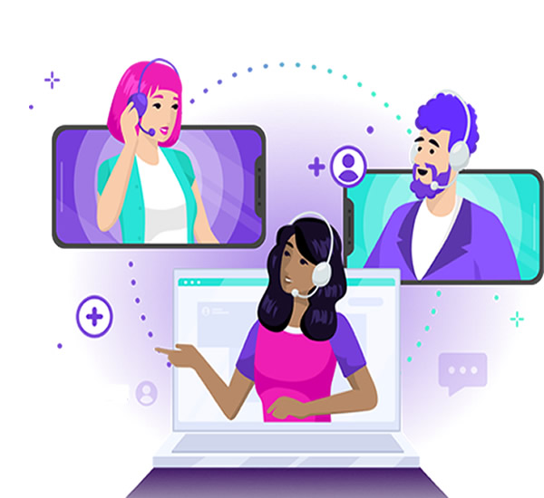 Engineering team connected on video across devices